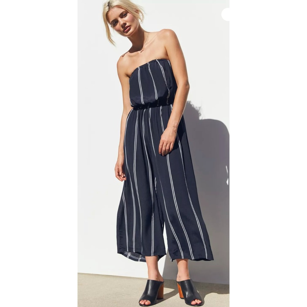 Silence + Noise Jackson Strapless Culotte Jumpsuit Navy Blue White Stripes‎ XS